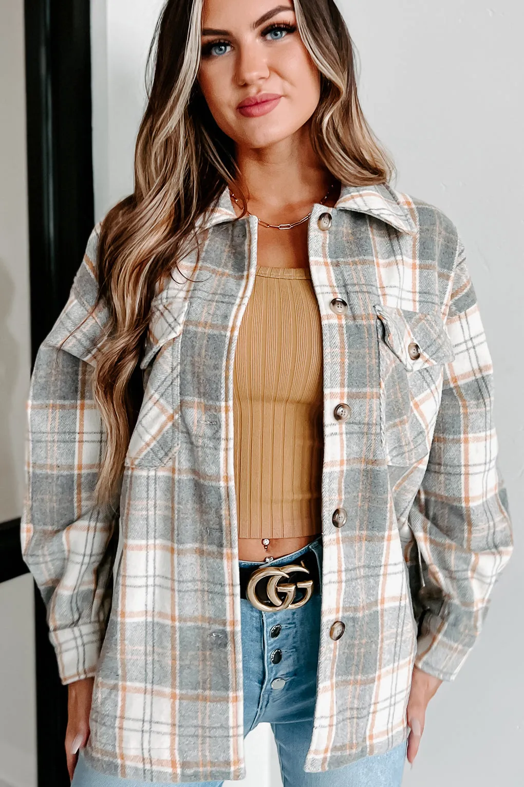 Remembered Pasts Plaid Shacket (Heather Grey)