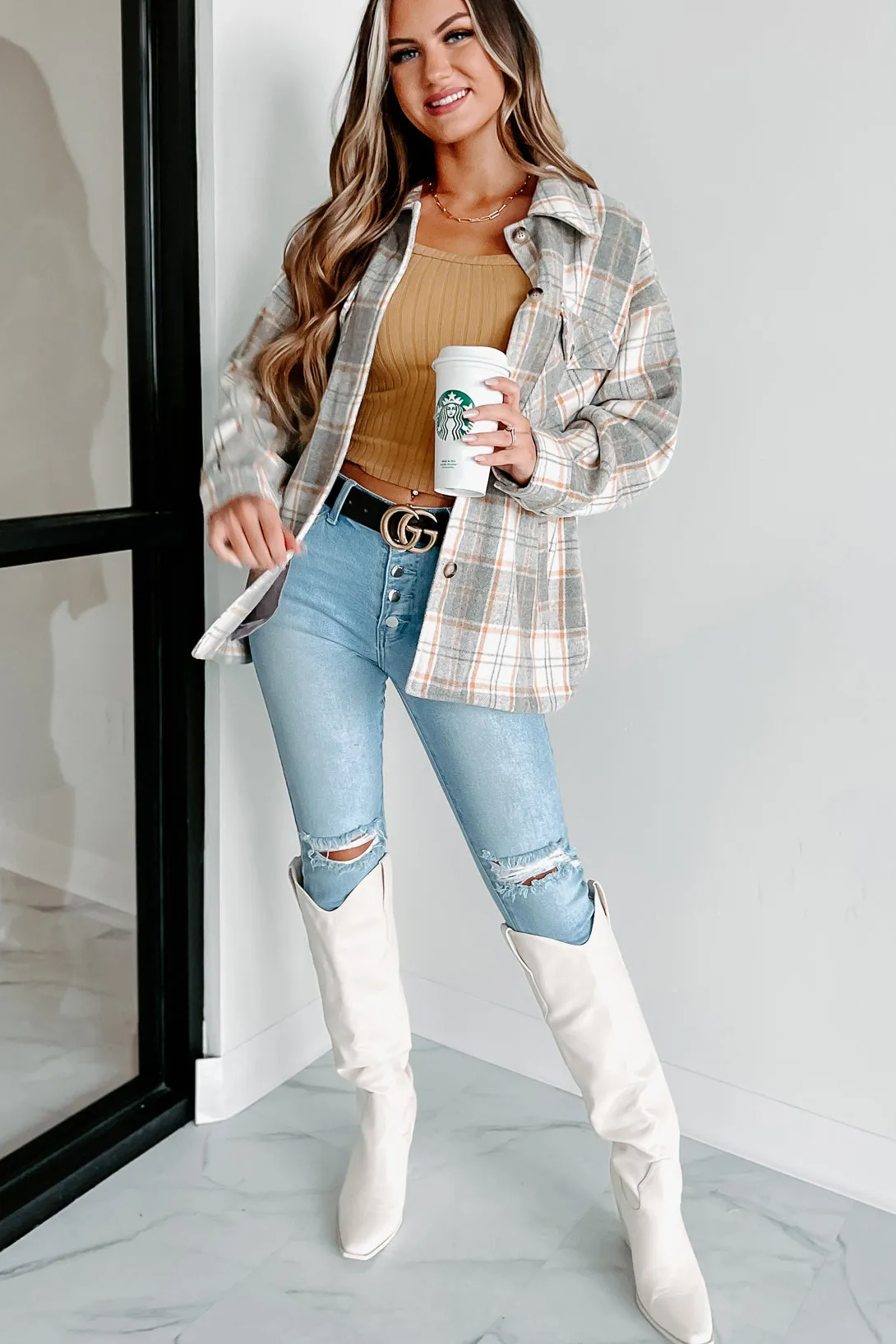 Remembered Pasts Plaid Shacket (Heather Grey)