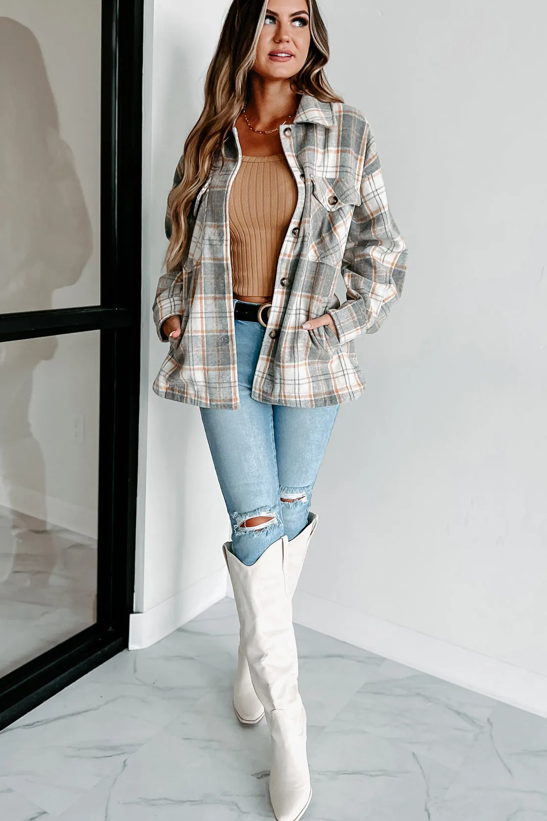 Remembered Pasts Plaid Shacket (Heather Grey)