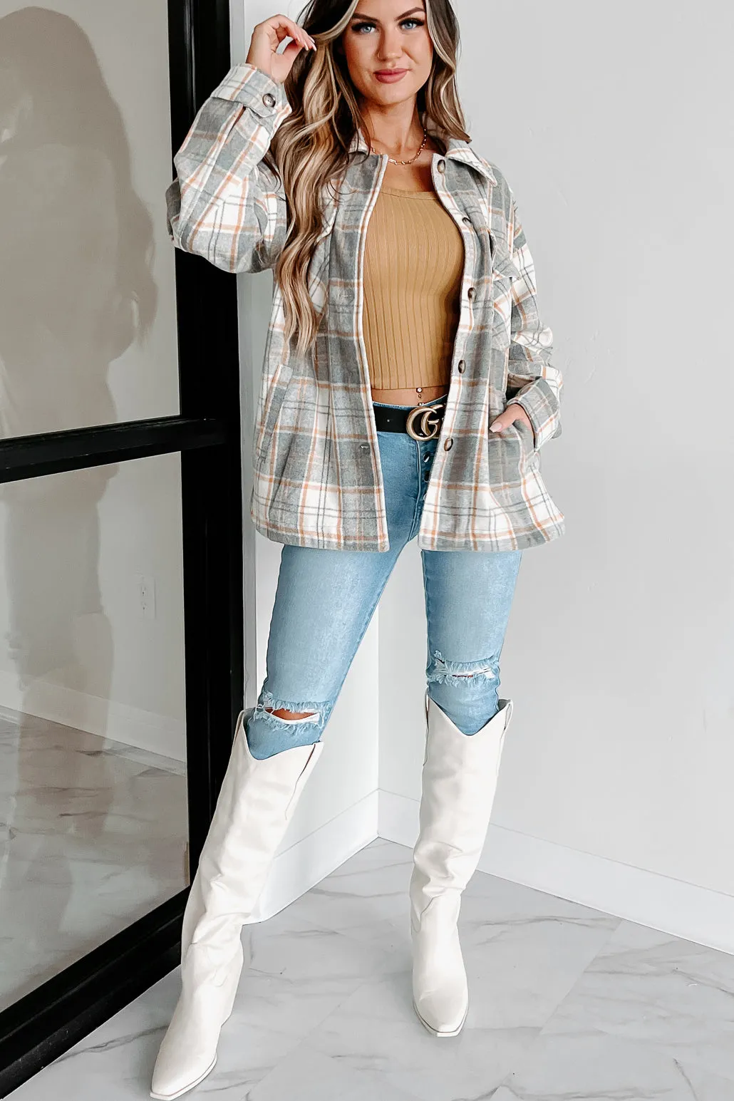 Remembered Pasts Plaid Shacket (Heather Grey)
