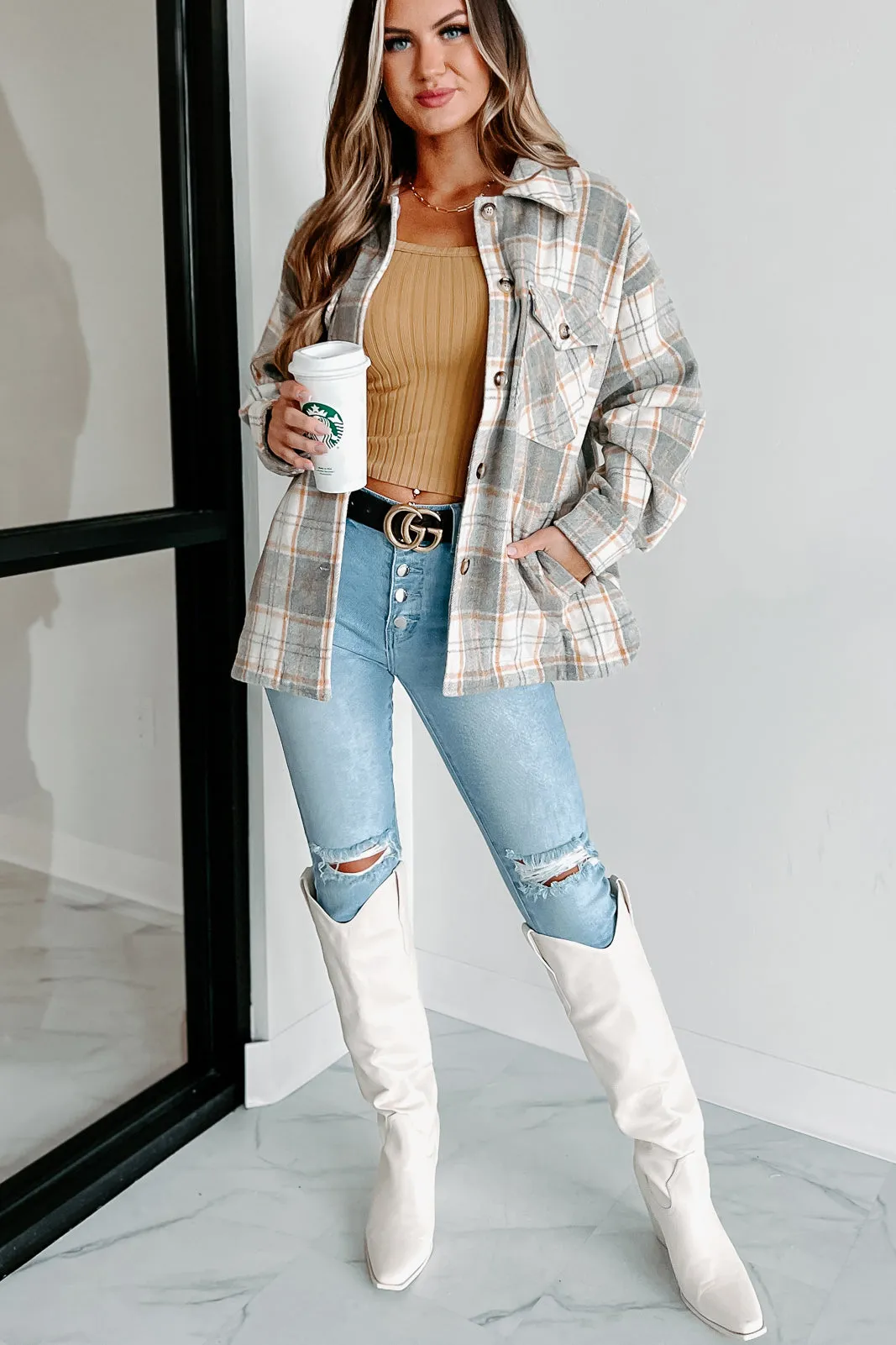 Remembered Pasts Plaid Shacket (Heather Grey)