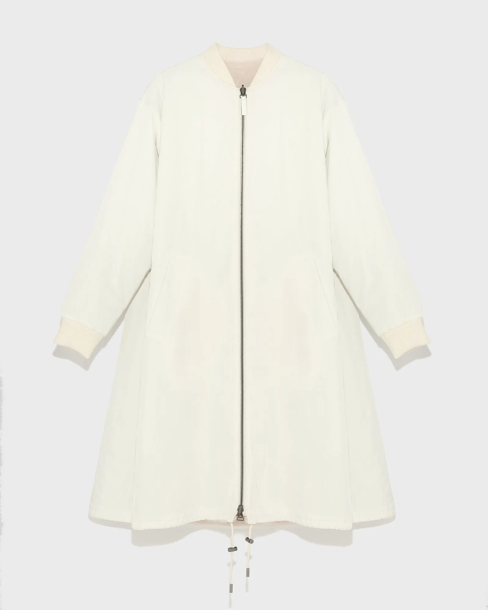 Reversible bomber parka in water-repellent technical fabric and long-haired mink