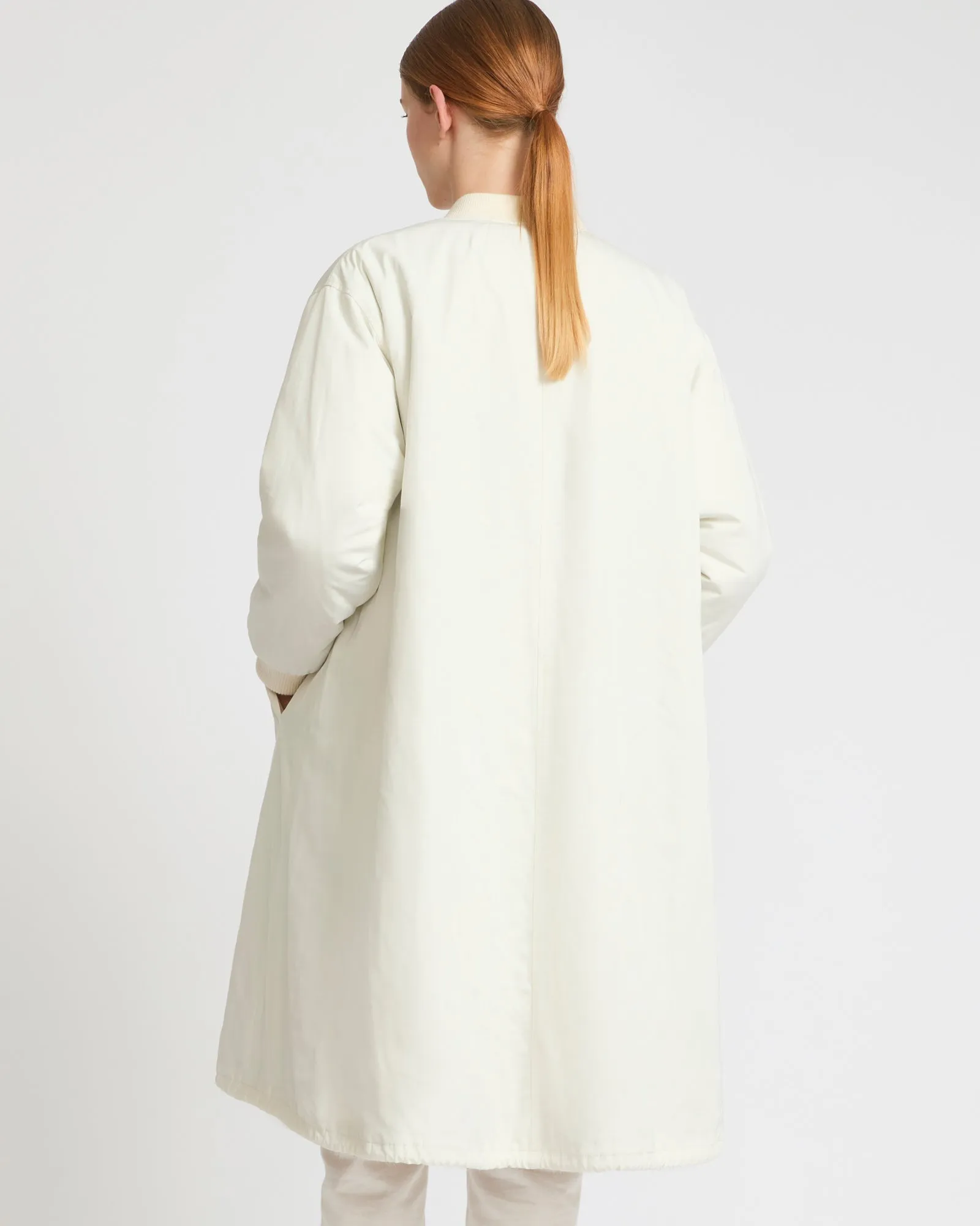 Reversible bomber parka in water-repellent technical fabric and long-haired mink