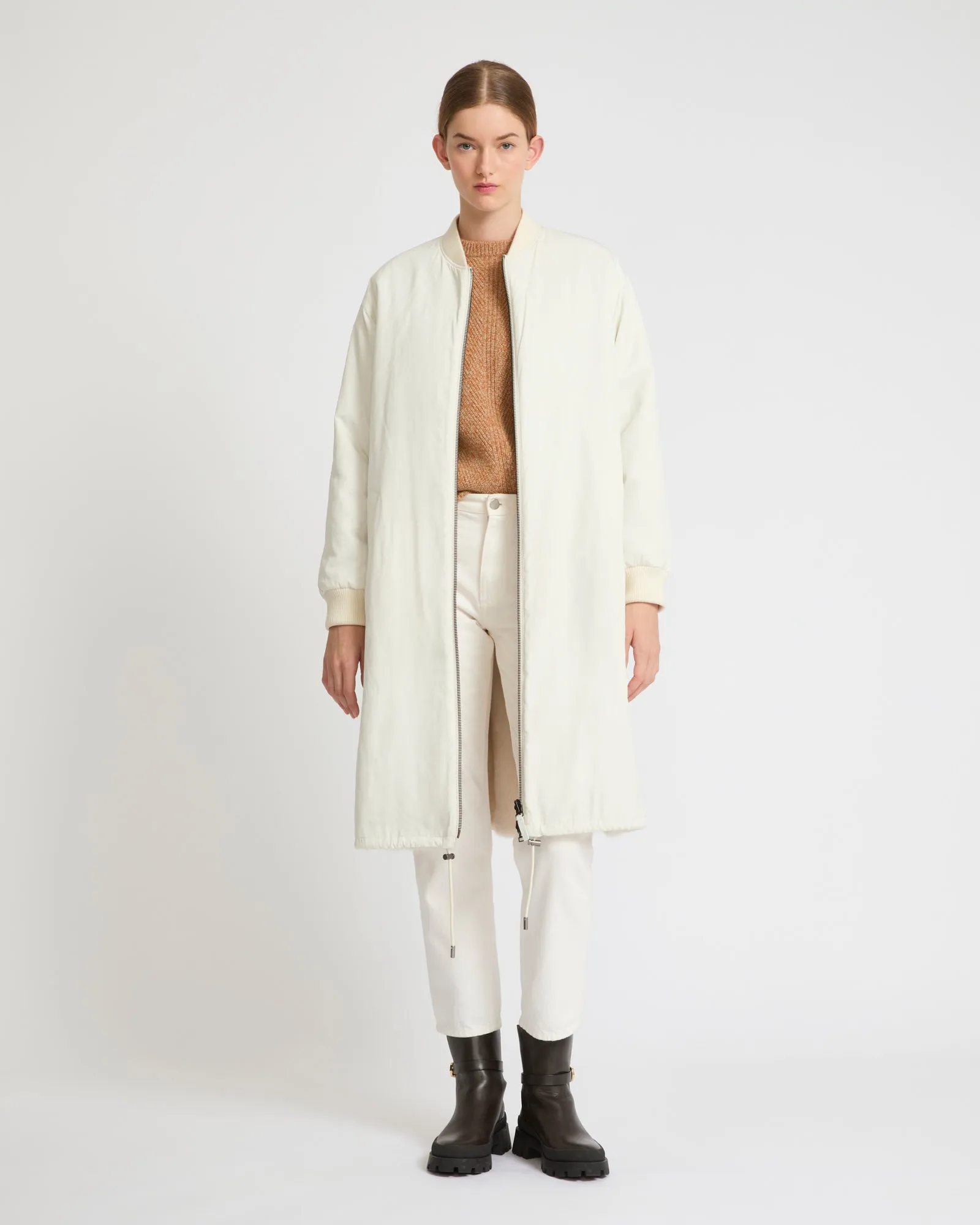 Reversible bomber parka in water-repellent technical fabric and long-haired mink
