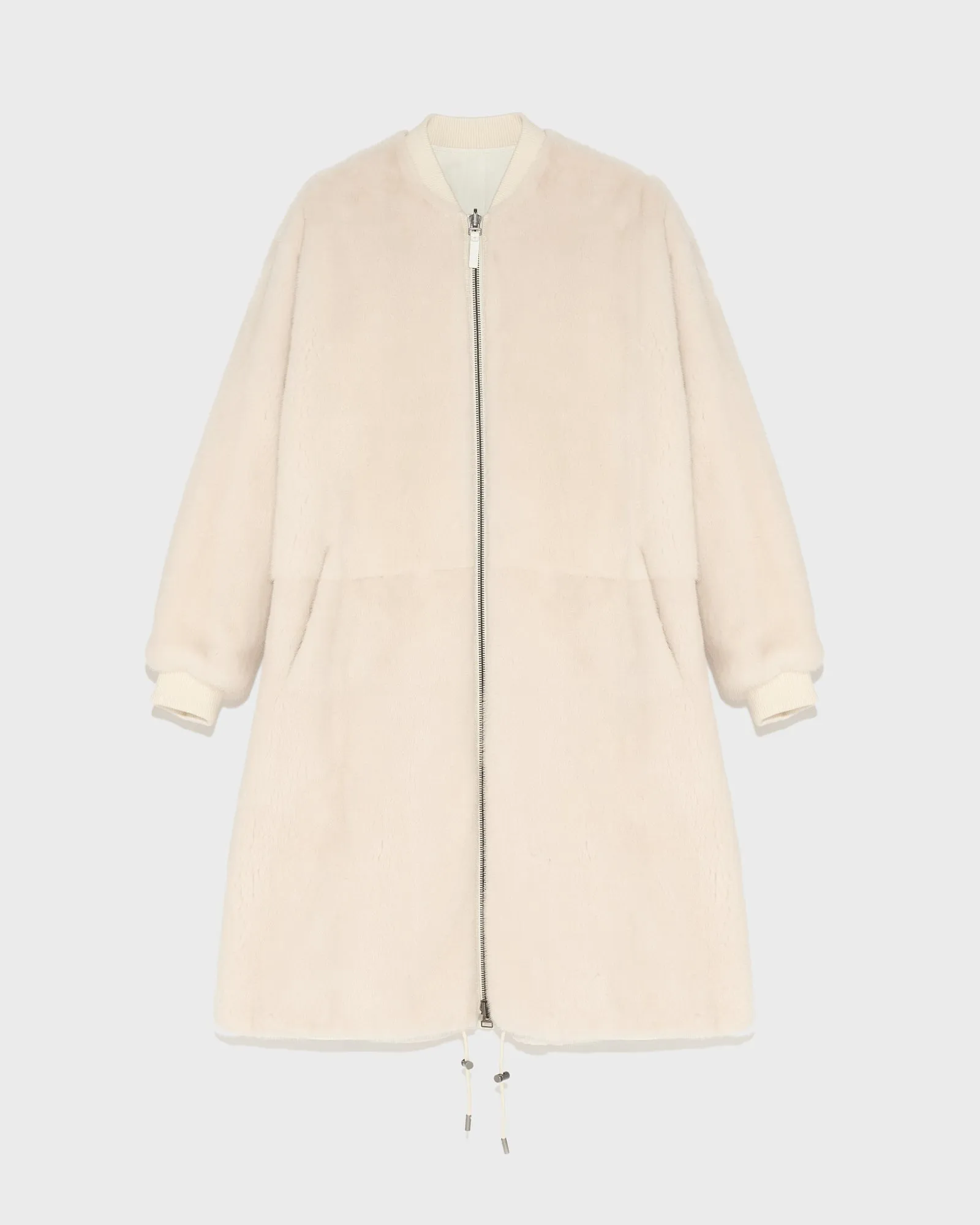 Reversible bomber parka in water-repellent technical fabric and long-haired mink