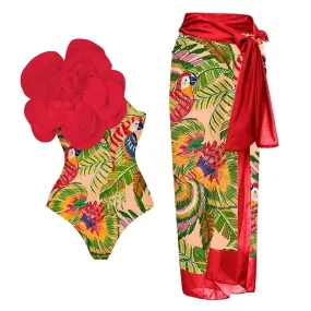 Rose Flower Swimsuit Red