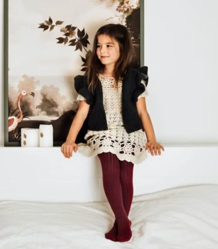 Rouge Carmin- Louise Ribbed Collegien Tights