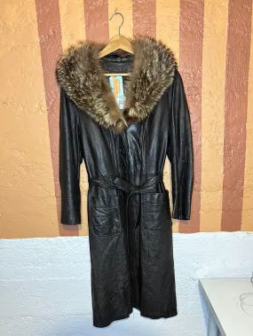 (RR2686) Vintage Sterling Genuine Fur Collar Leather Car Coat
