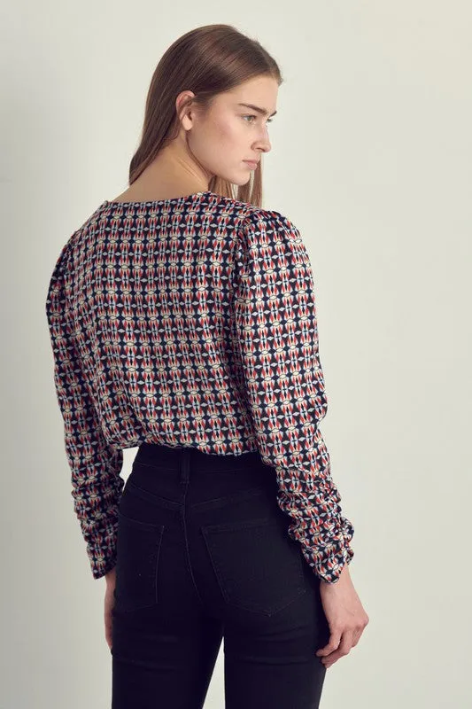 Ruched long sleeve surplice bodysuit Top