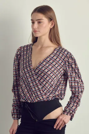 Ruched long sleeve surplice bodysuit Top