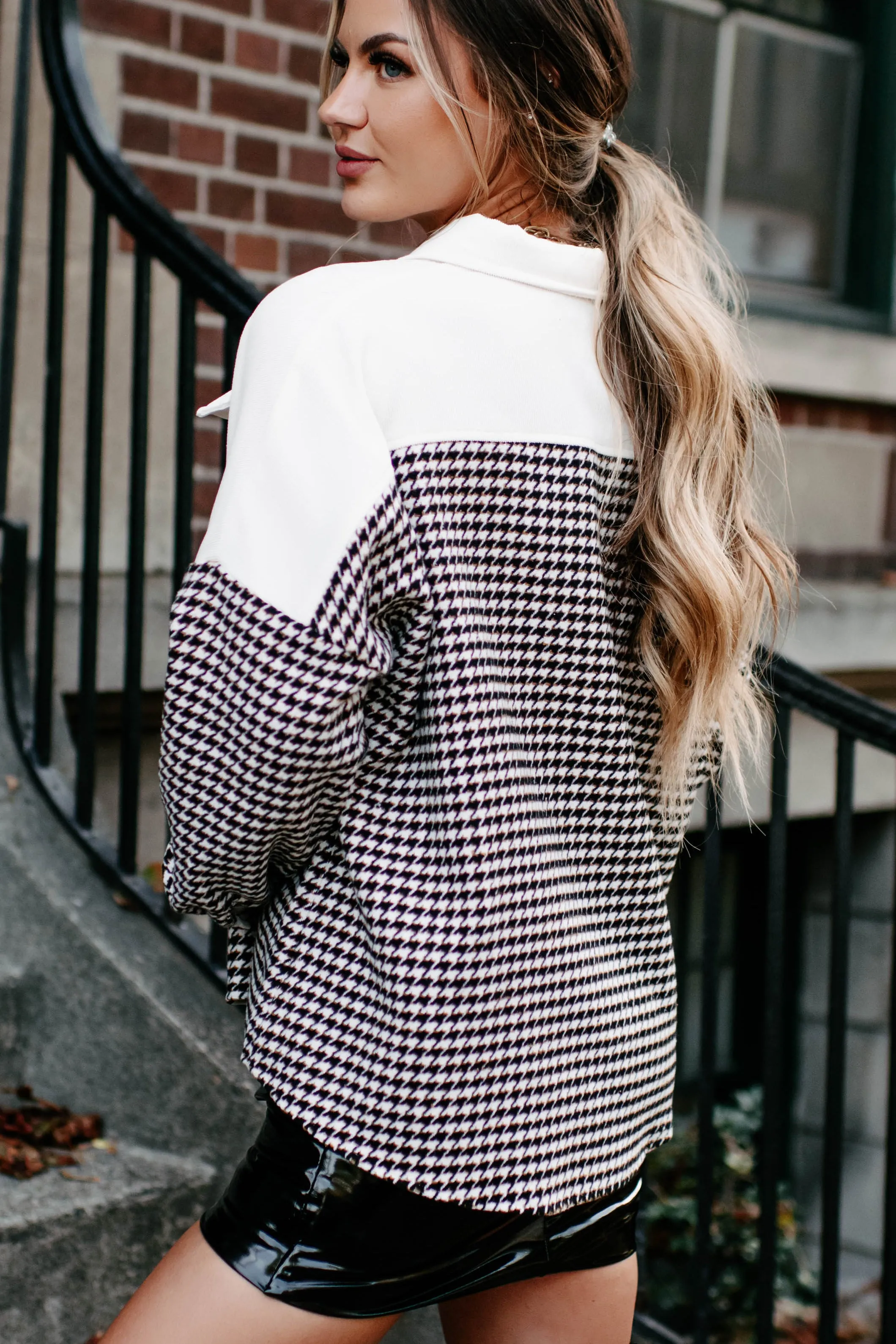 Say Anything Houndstooth Shacket (Cream Mix)