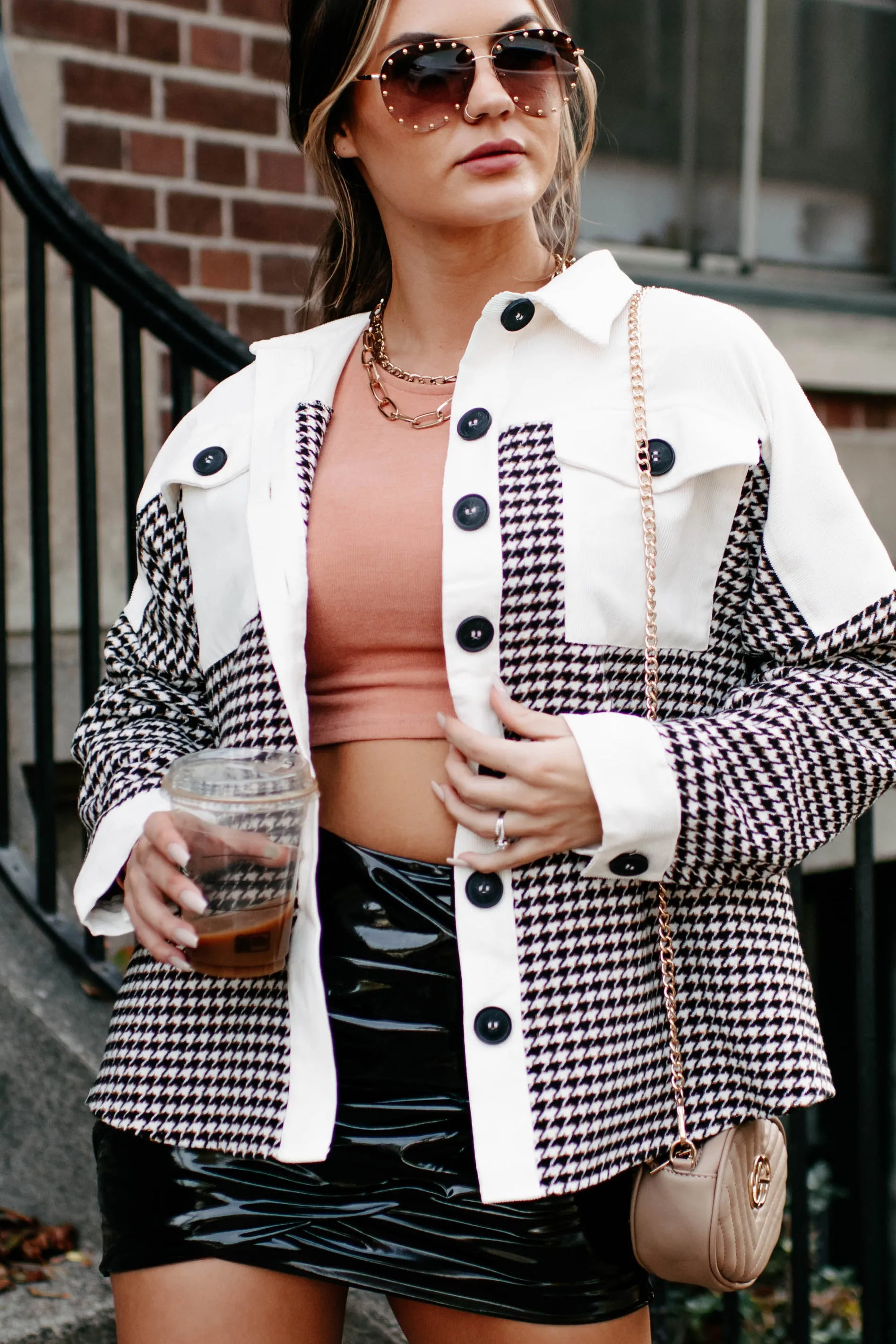 Say Anything Houndstooth Shacket (Cream Mix)