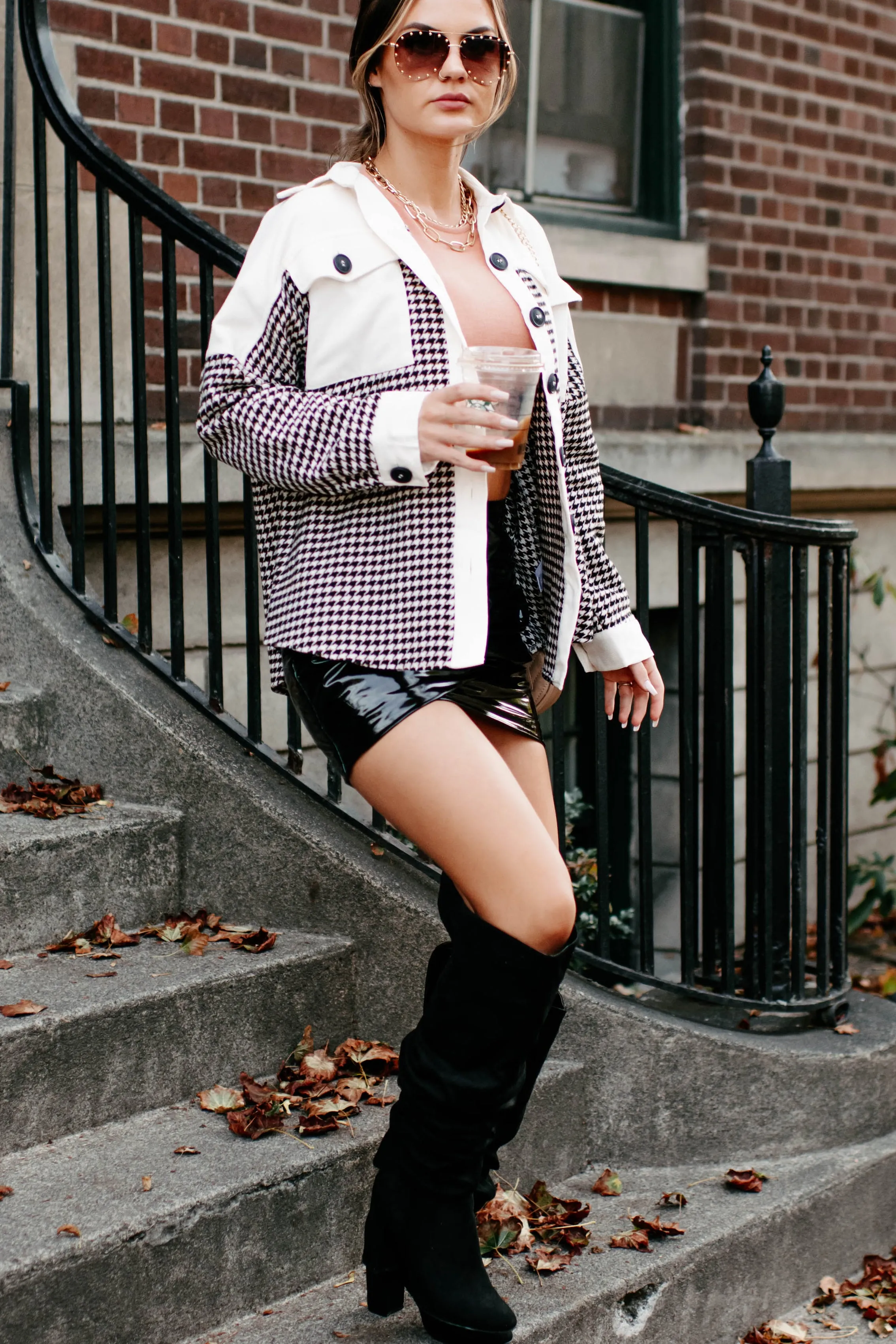 Say Anything Houndstooth Shacket (Cream Mix)
