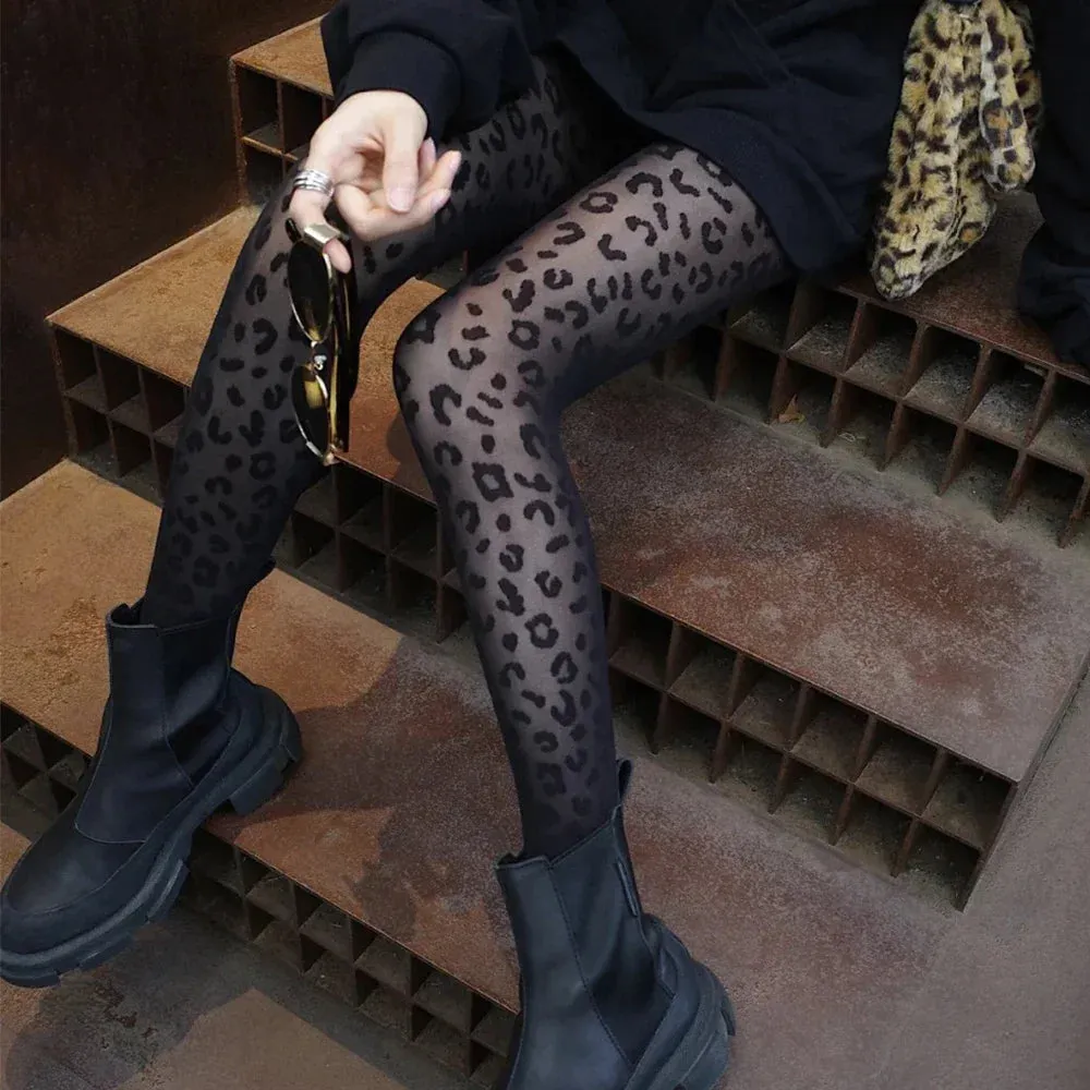 Sexy Leopard Sheer Tights - Silky Gothic Style