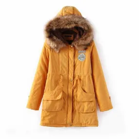 Solid Faux Fur Hooded Jacket For Women