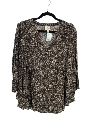 St Johns Bay Women Size 1X Black Print CD 3/4 Blouse