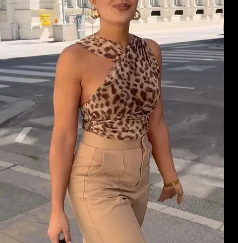 Stefanie Leopardenmuster-Bodysuit | Sommer ärmelloser schlanker bedruckter Damenbodysuit