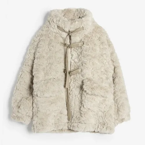 TEELYNN Faux Fur Coat Women Winter Jacket Double-Faced Rabbit Fur Vintage Long Sleeve High-Necked Pocket Warm Outwear Boho Coats
