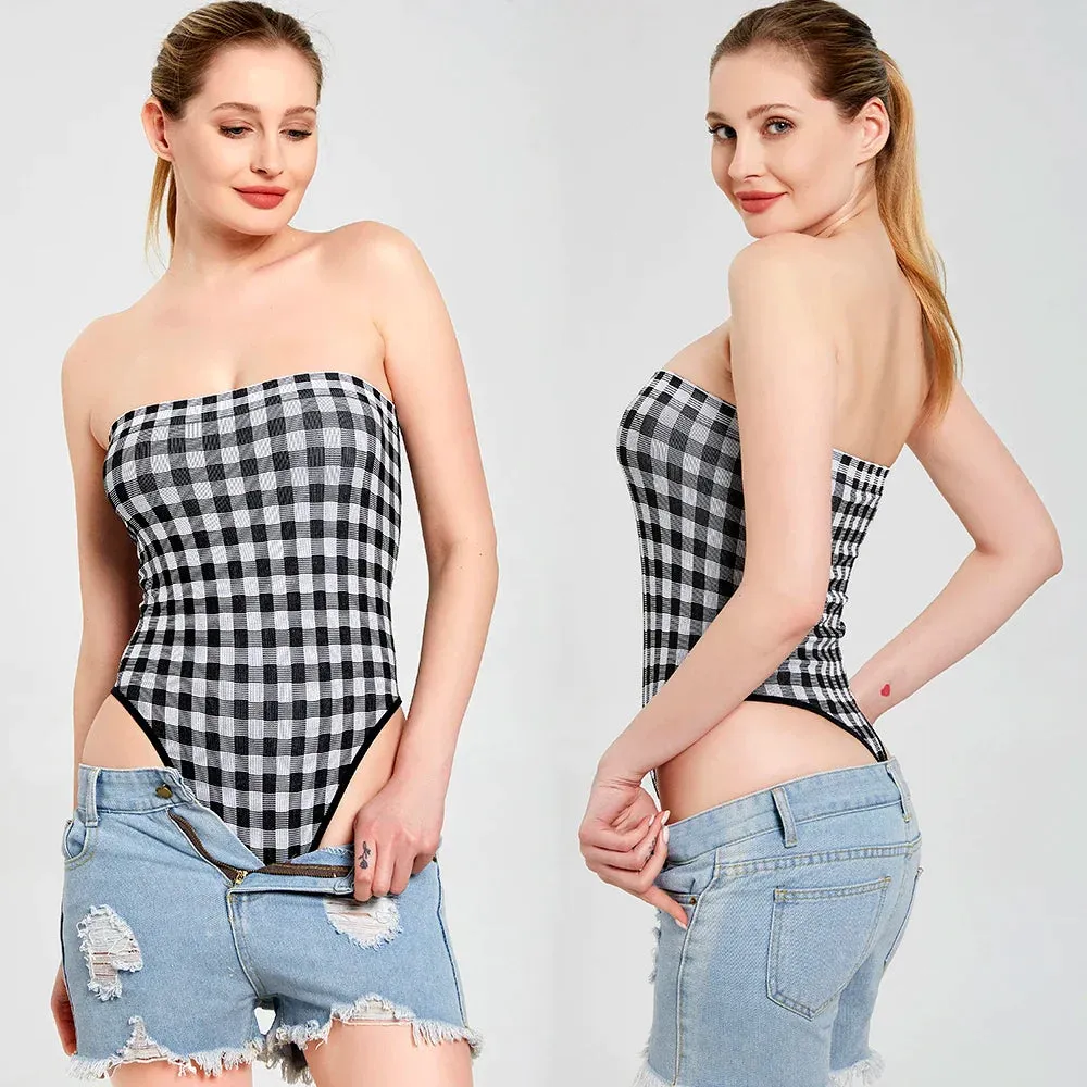 Thong T-Back Tube Plaid Bodysuit
