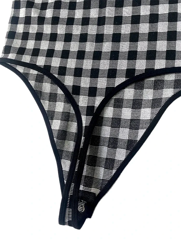 Thong T-Back Tube Plaid Bodysuit