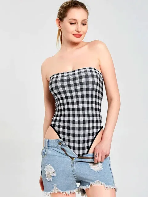 Thong T-Back Tube Plaid Bodysuit