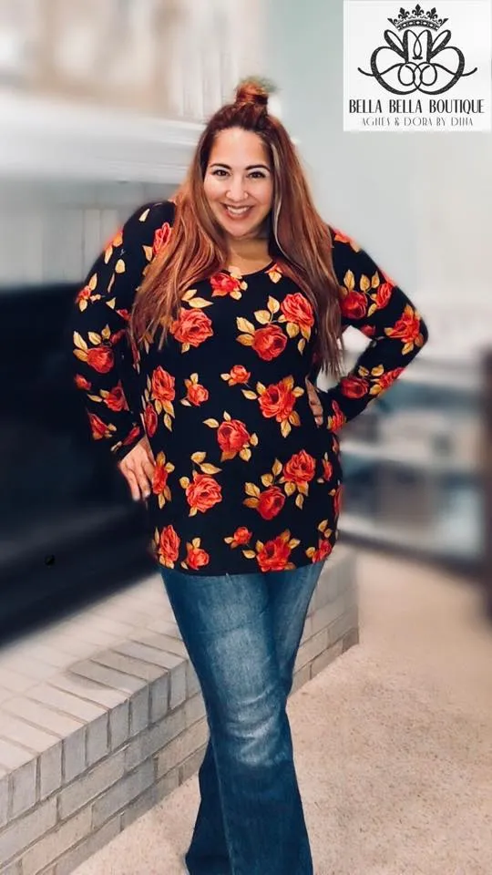 Urban Pullover in Black & Red Floral - Double-V Neck