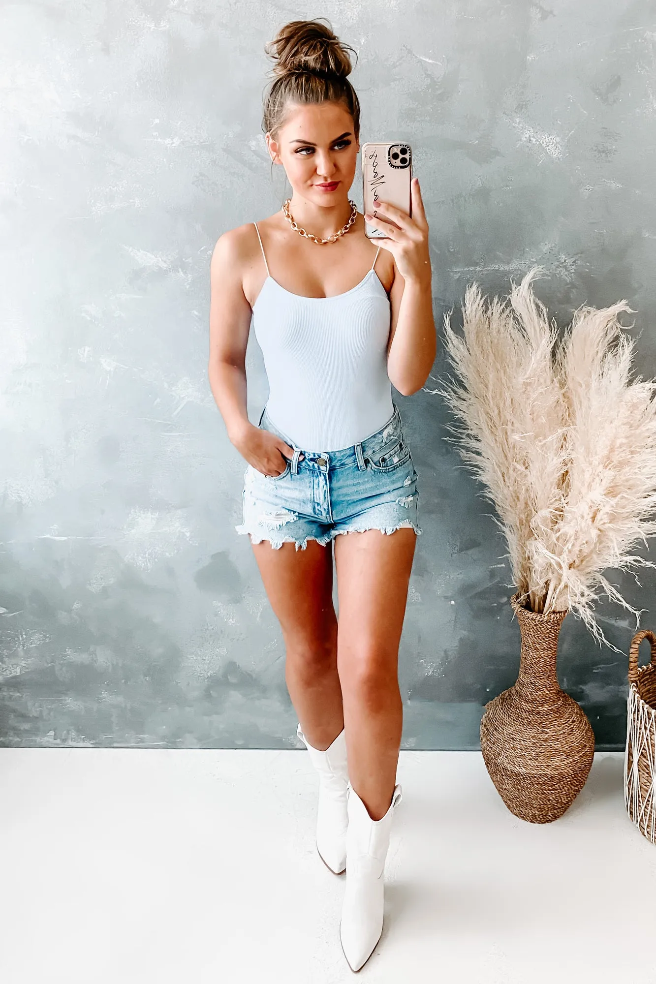 Vanishing Act Ribbed Elastic Strap Bodysuit (Baby Blue)