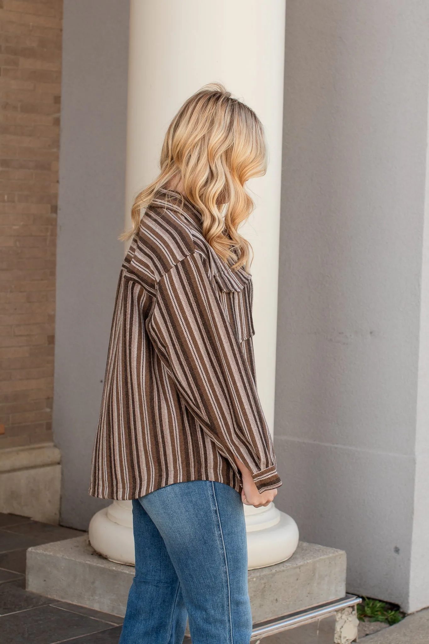 Vertical Striped Button Down Shacket