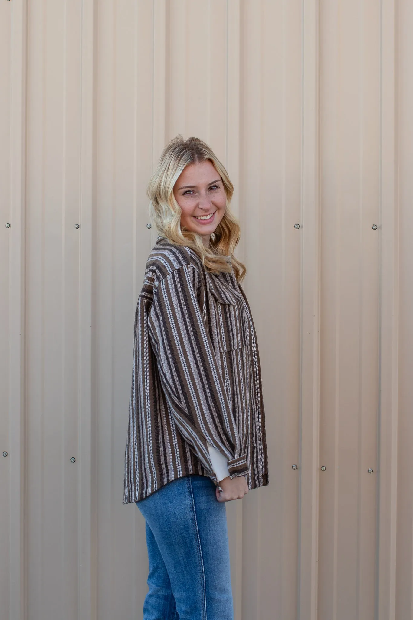 Vertical Striped Button Down Shacket