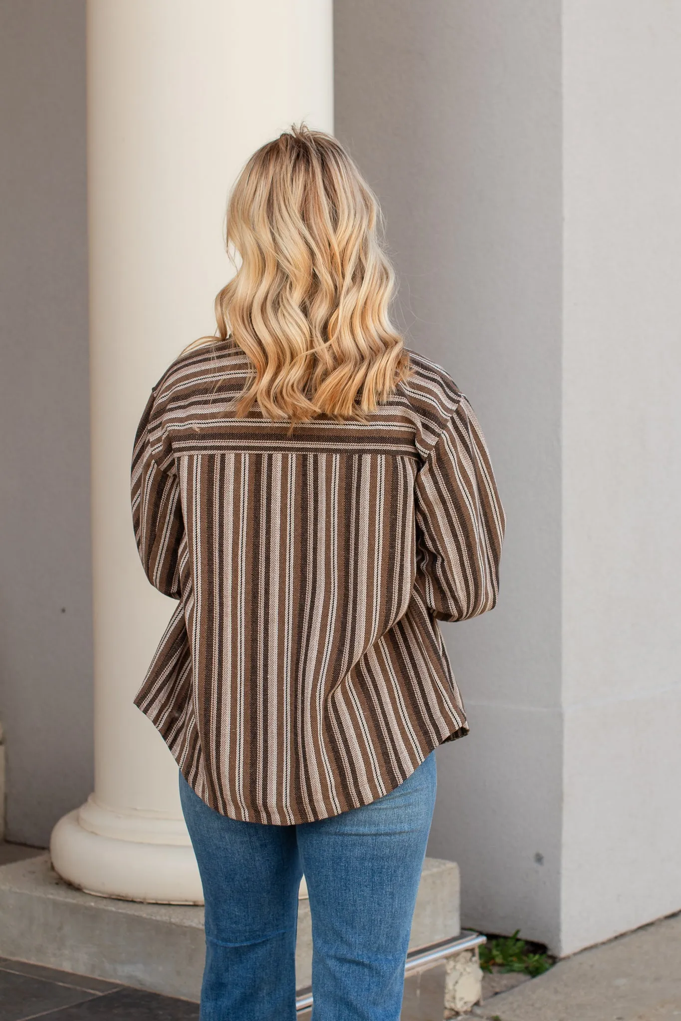 Vertical Striped Button Down Shacket