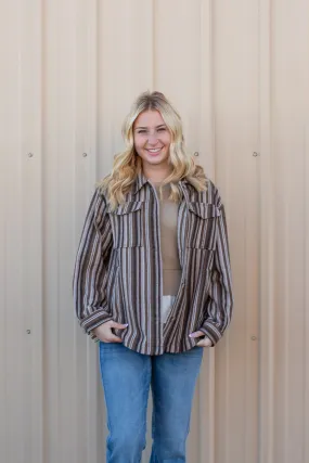 Vertical Striped Button Down Shacket