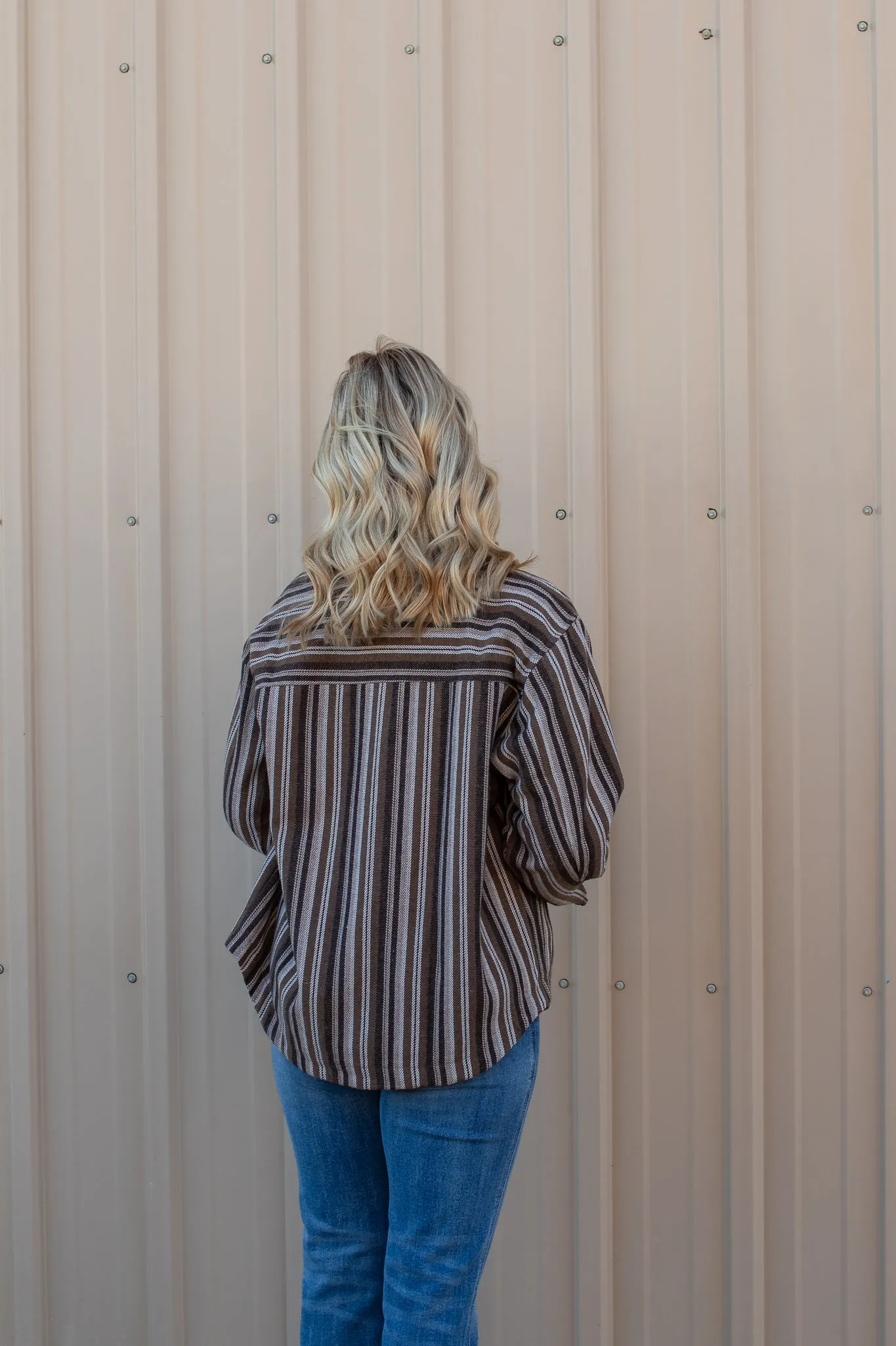 Vertical Striped Button Down Shacket