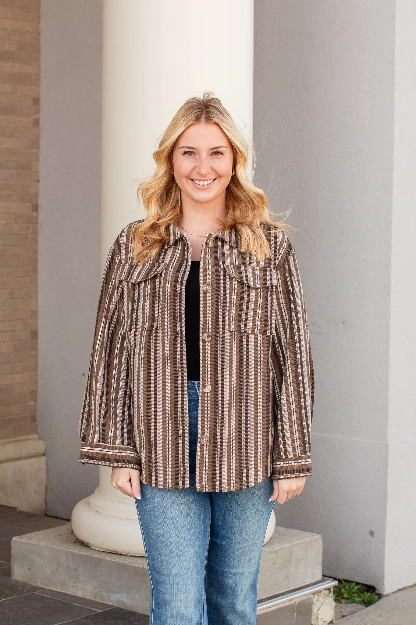 Vertical Striped Button Down Shacket