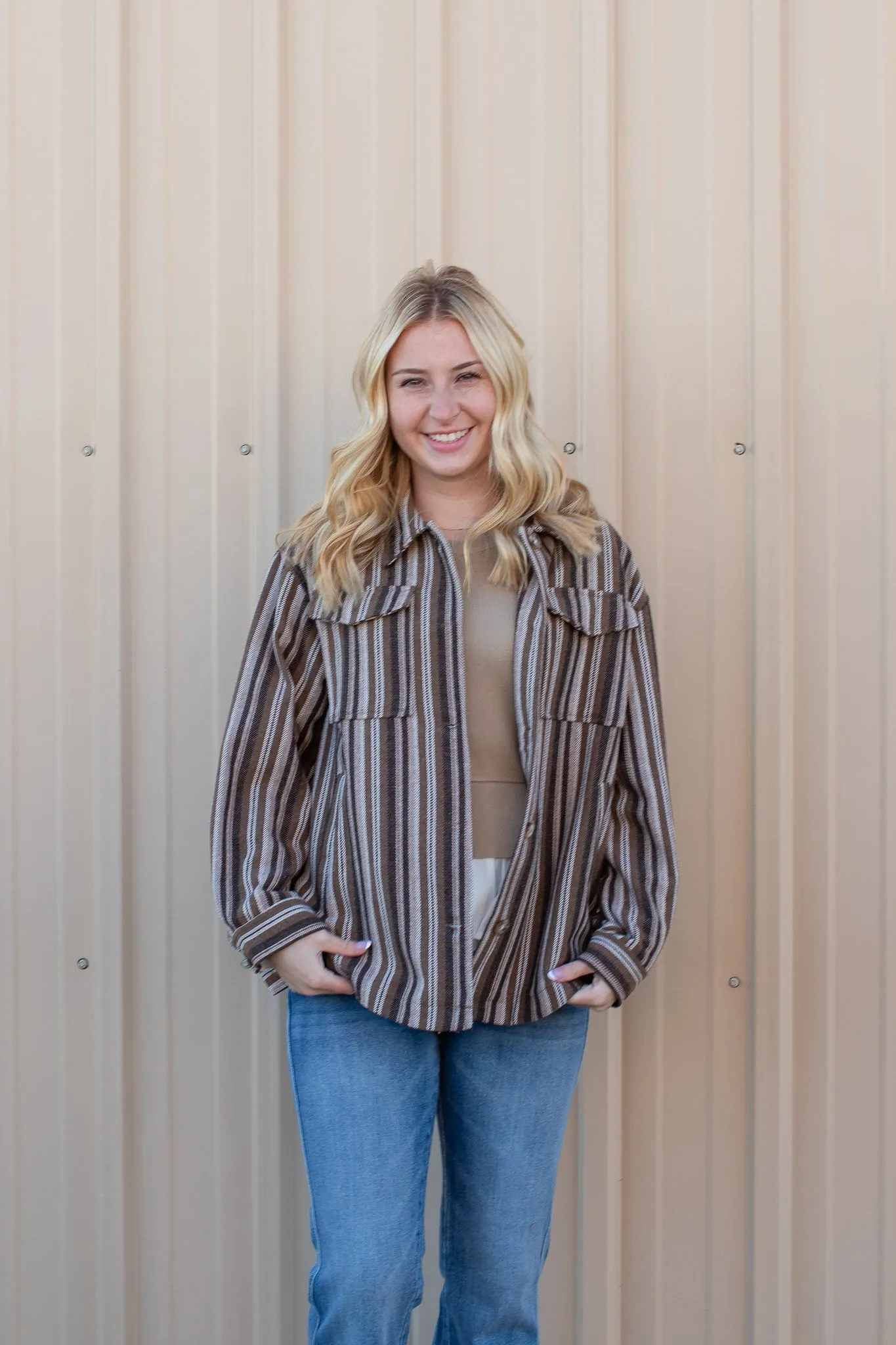 Vertical Striped Button Down Shacket