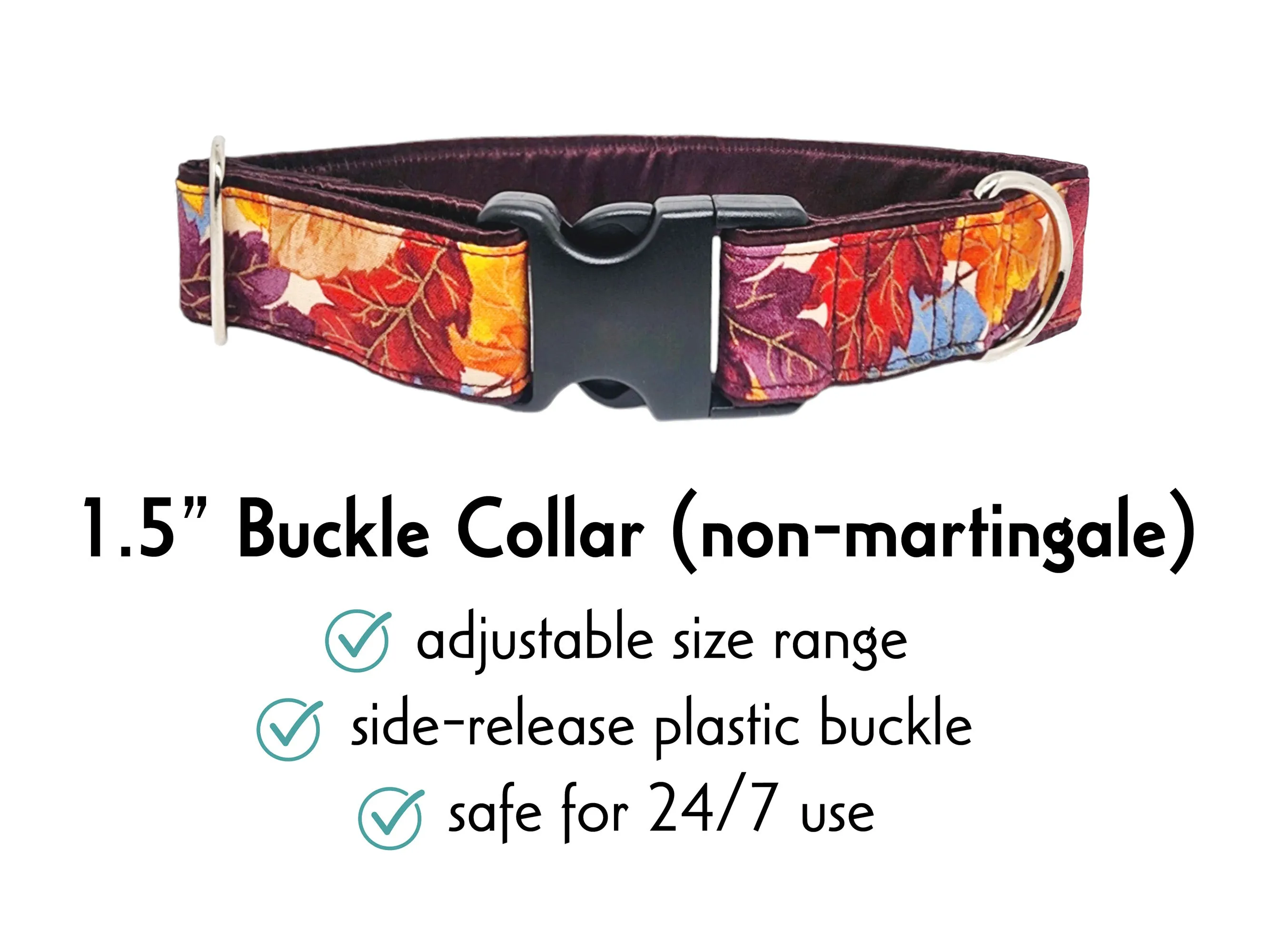 Watercolor Fall Leaves - Martingale Dog Collar or Buckle Dog Collar - 1.5" Width
