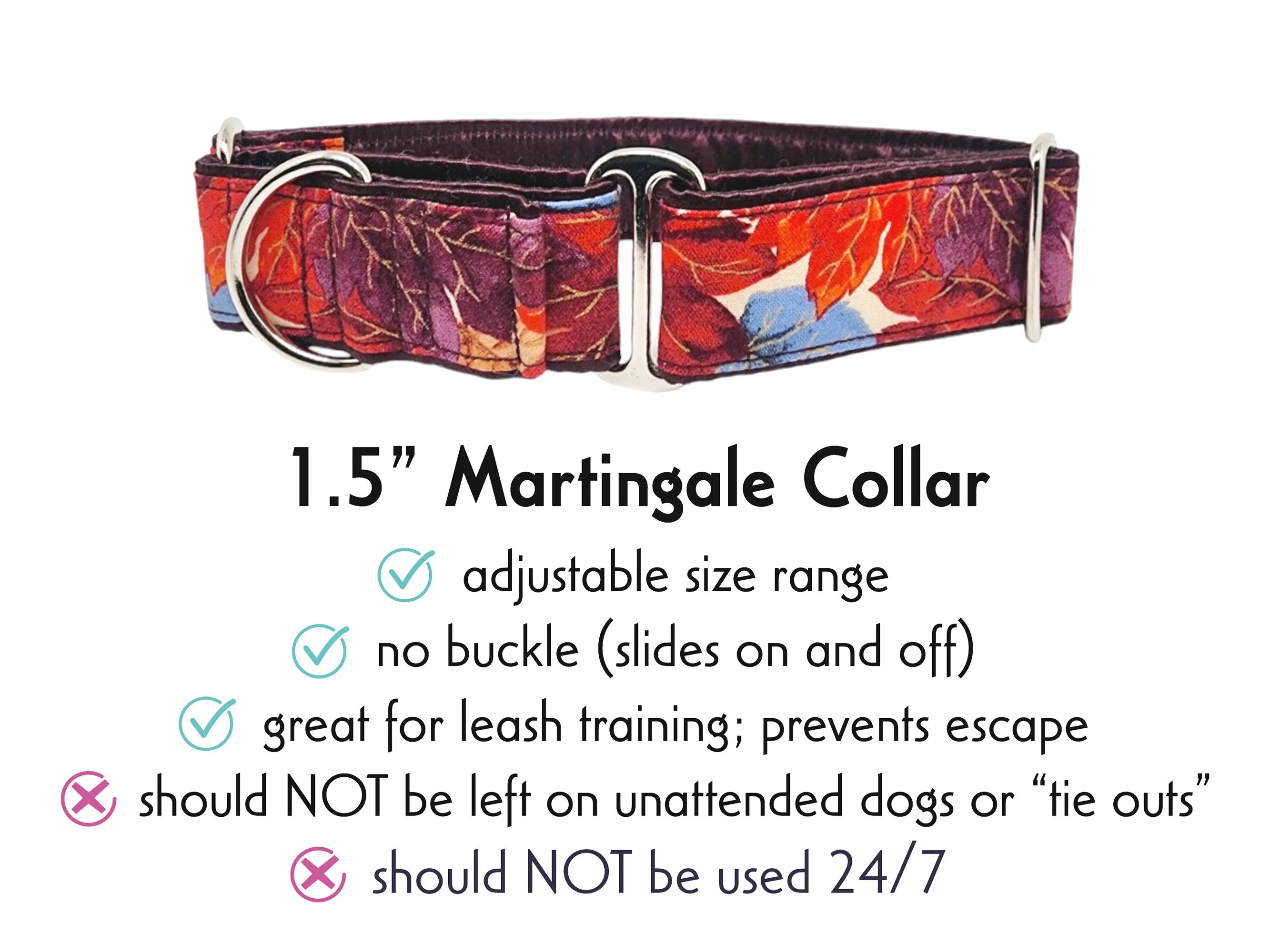 Watercolor Fall Leaves - Martingale Dog Collar or Buckle Dog Collar - 1.5" Width
