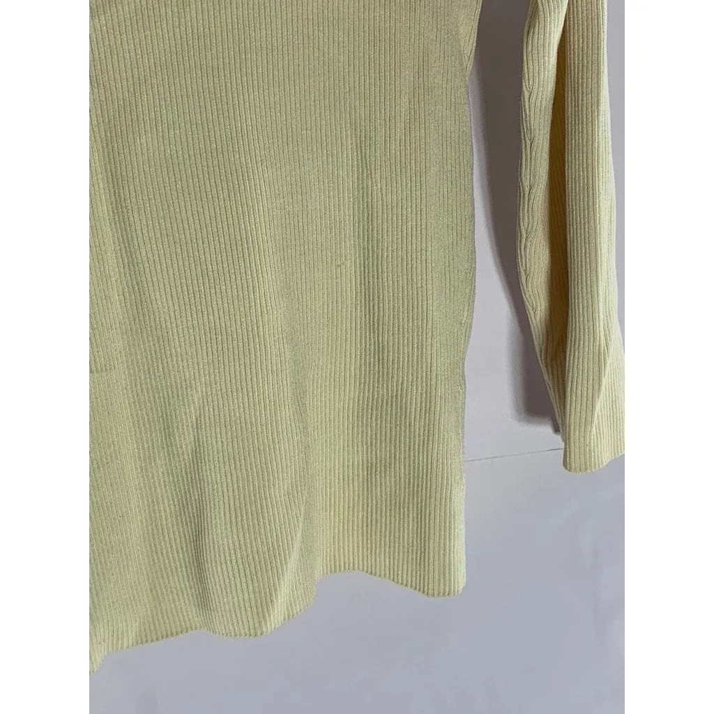 WHITE HOUSE BLACK MARKET Women's Beige Fur-Collar Ribbed Button-Up Cardigan SZ M