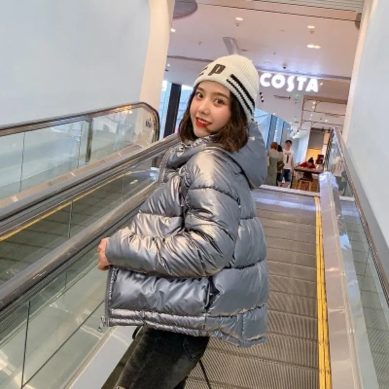 Women's Winter Casual Warm Padded Shiny Parka With Pockets