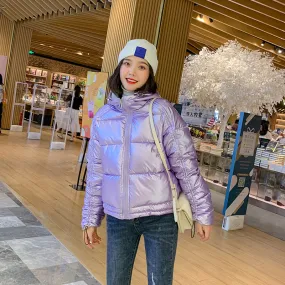 Women's Winter Casual Warm Padded Shiny Parka With Pockets