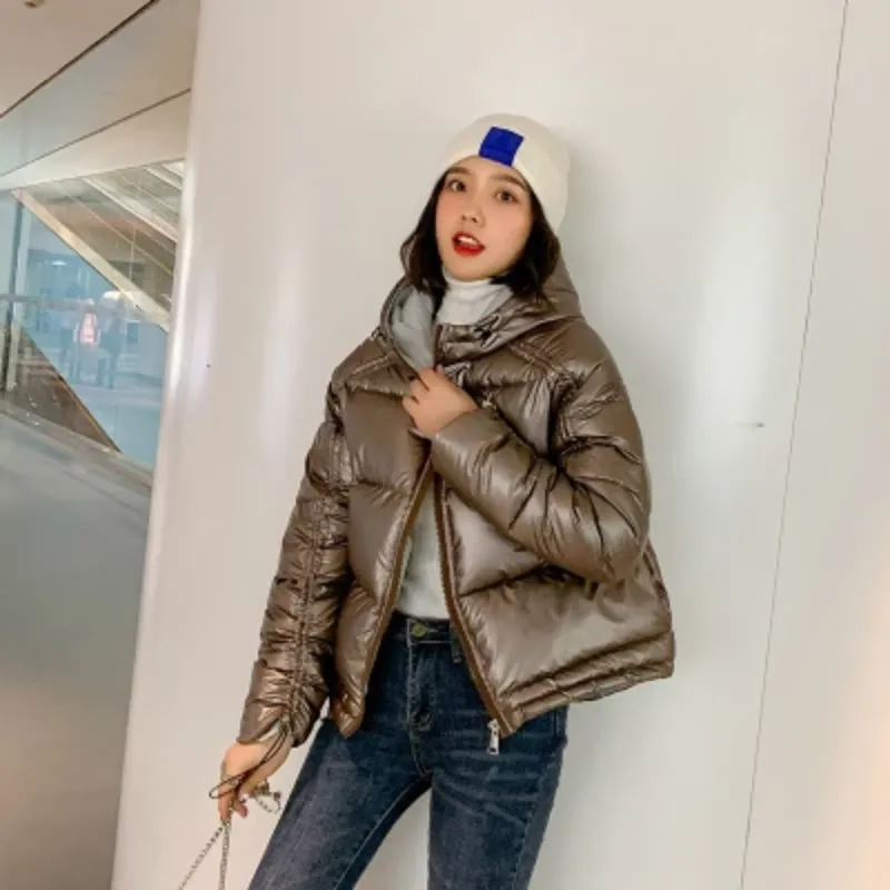 Women's Winter Casual Warm Padded Shiny Parka With Pockets