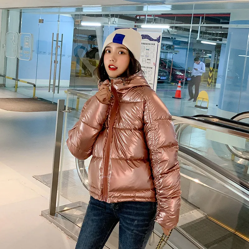Women's Winter Casual Warm Padded Shiny Parka With Pockets