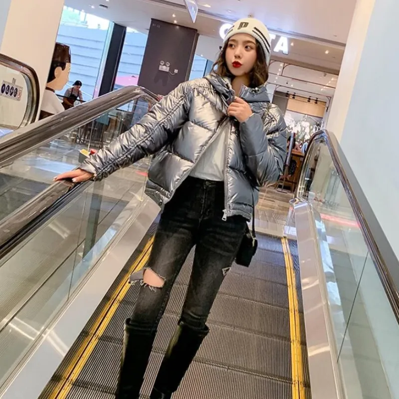 Women's Winter Casual Warm Padded Shiny Parka With Pockets