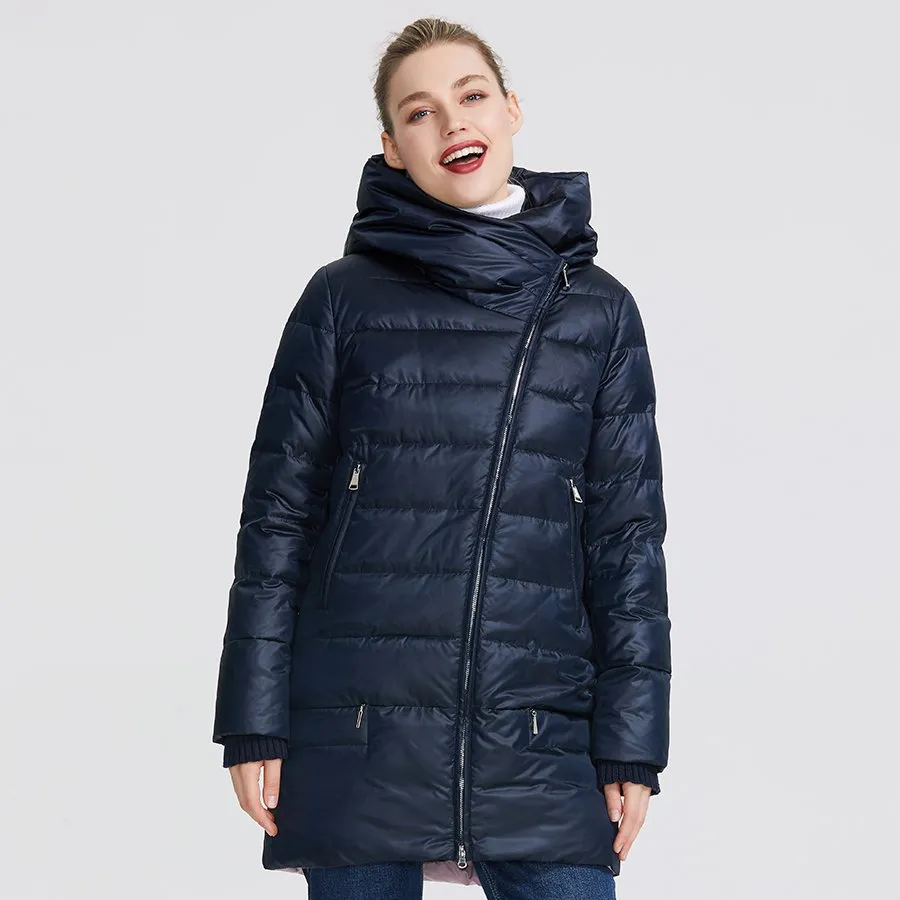 Women's Winter Warm Polyester Parka With Zippers