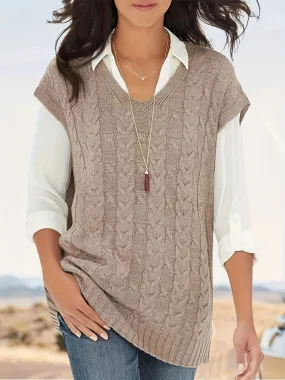 Yana Pullunder | Eleganter Pullover mit Zopfmuster und V-Ausschnitt für Damen