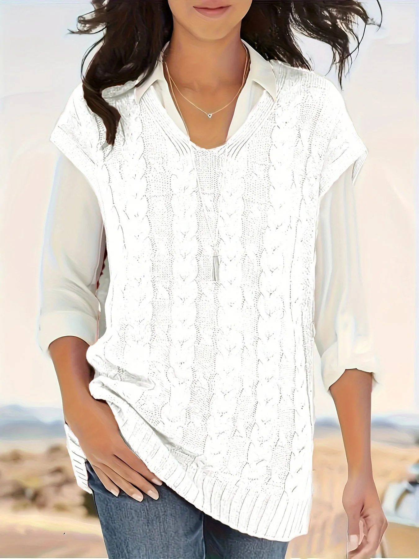 Yana Pullunder | Eleganter Pullover mit Zopfmuster und V-Ausschnitt für Damen