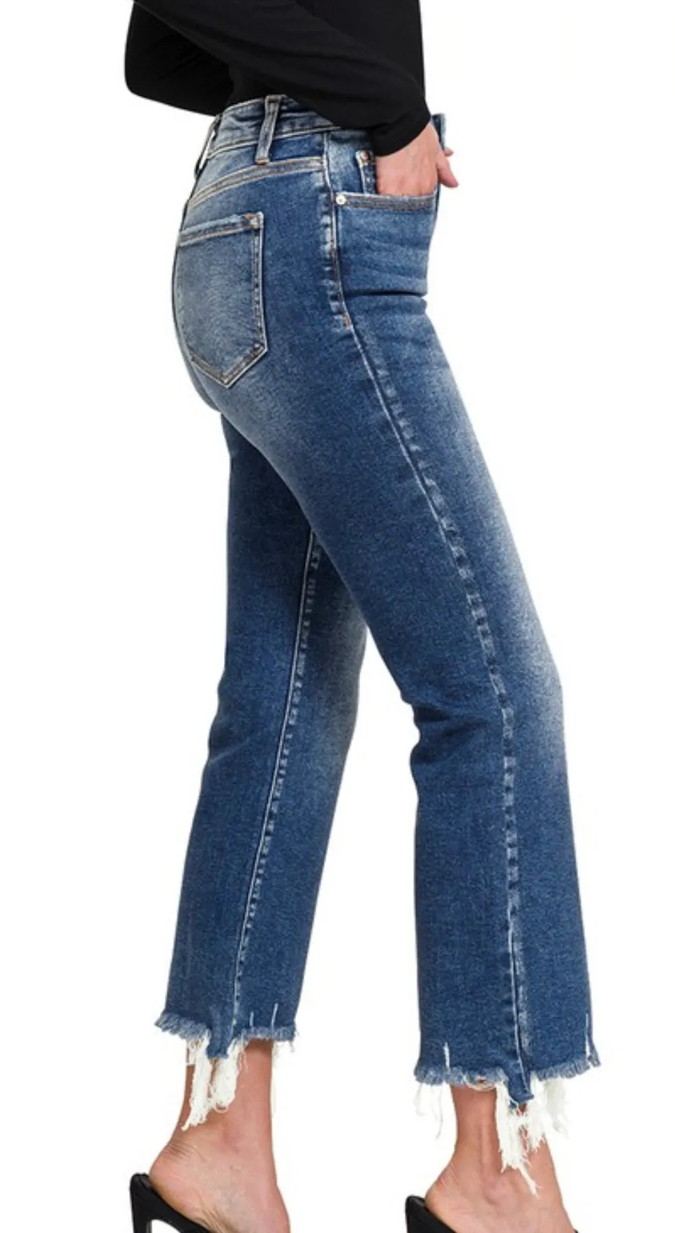 Zenana Distressed Hem Denim Jeans