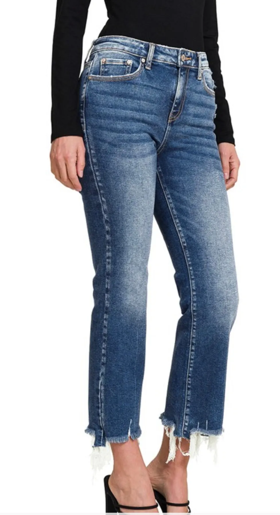 Zenana Distressed Hem Denim Jeans